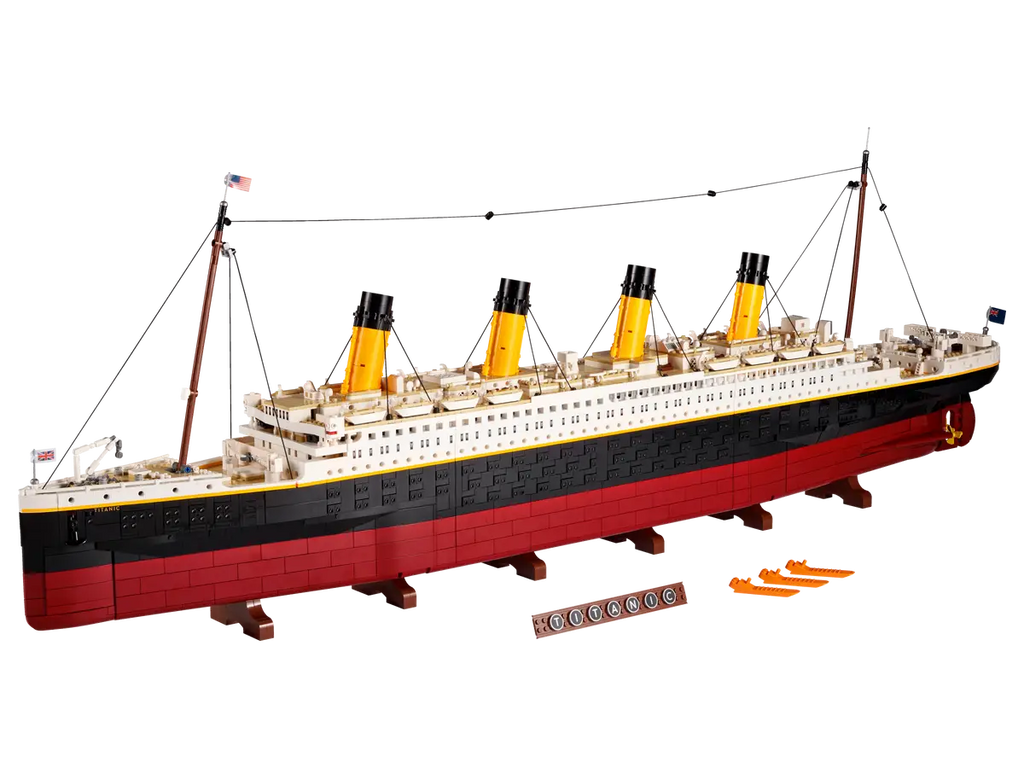 LEGO Titanic 10294 full side profile on display stand