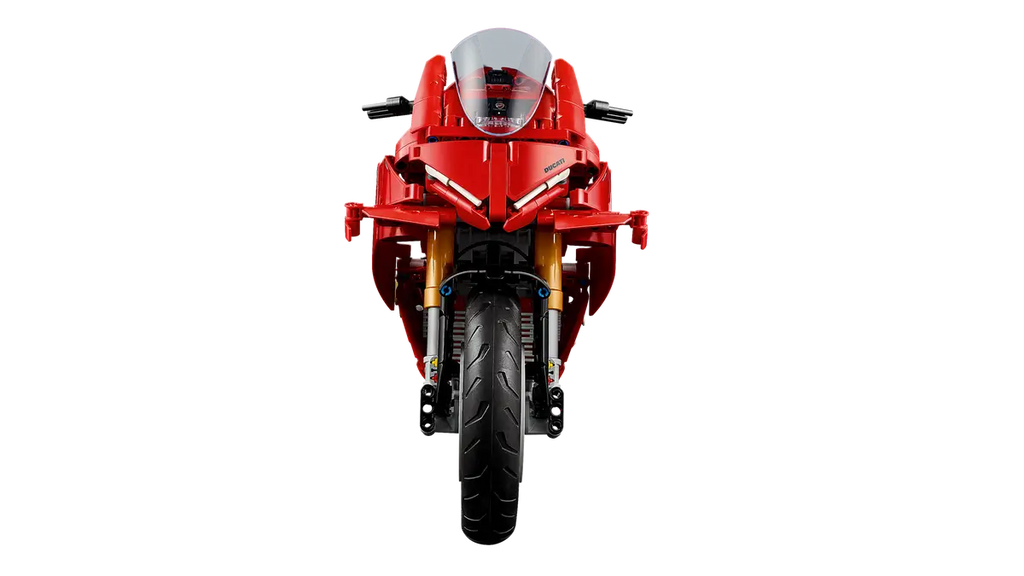 Front view showing Ducati winglets and suspension details
