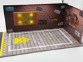 Side view of 1/32 scale model car garage display base.