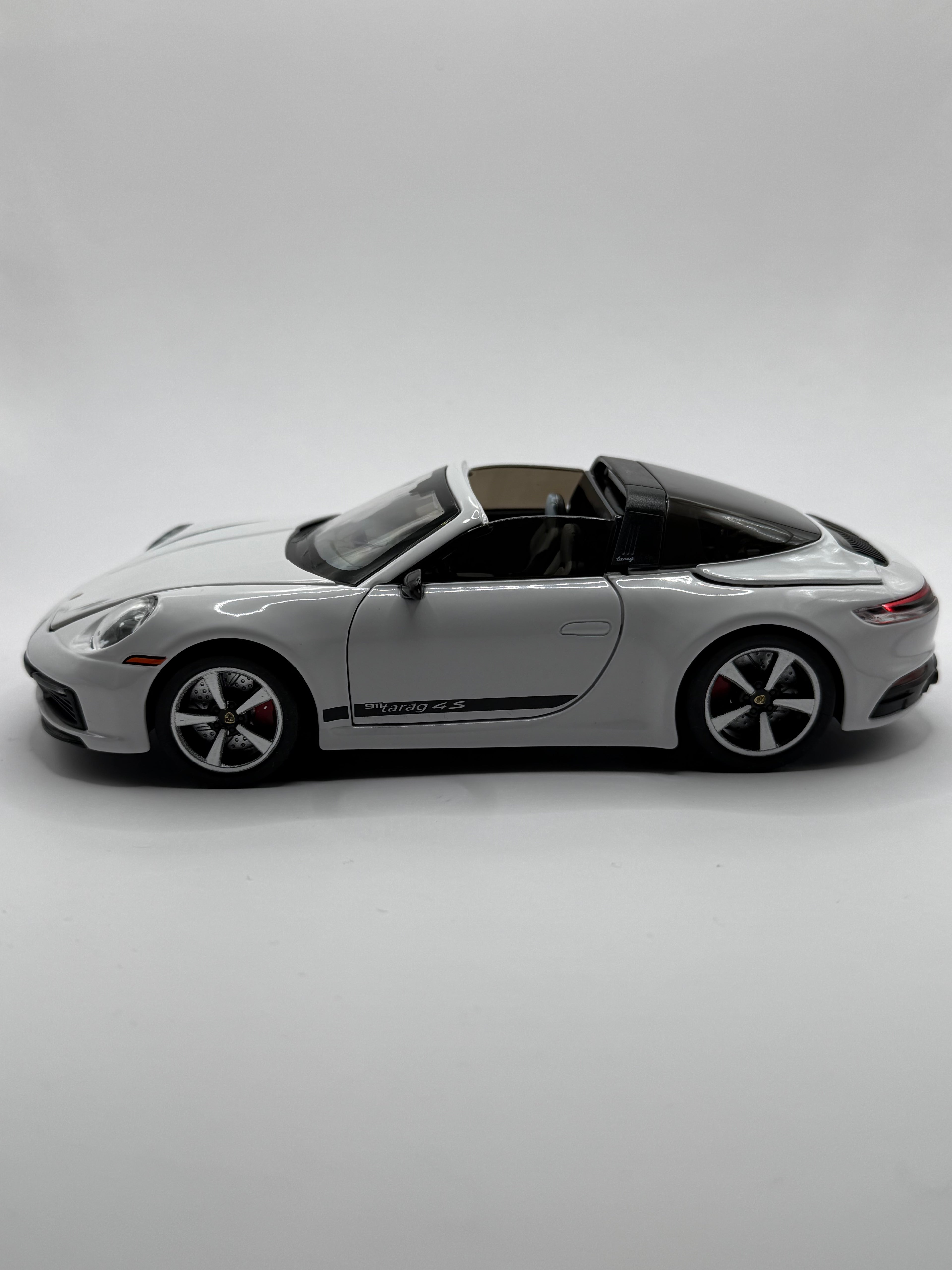 Side profile of Porsche Targa model showing alloy wheels and rubber tyres