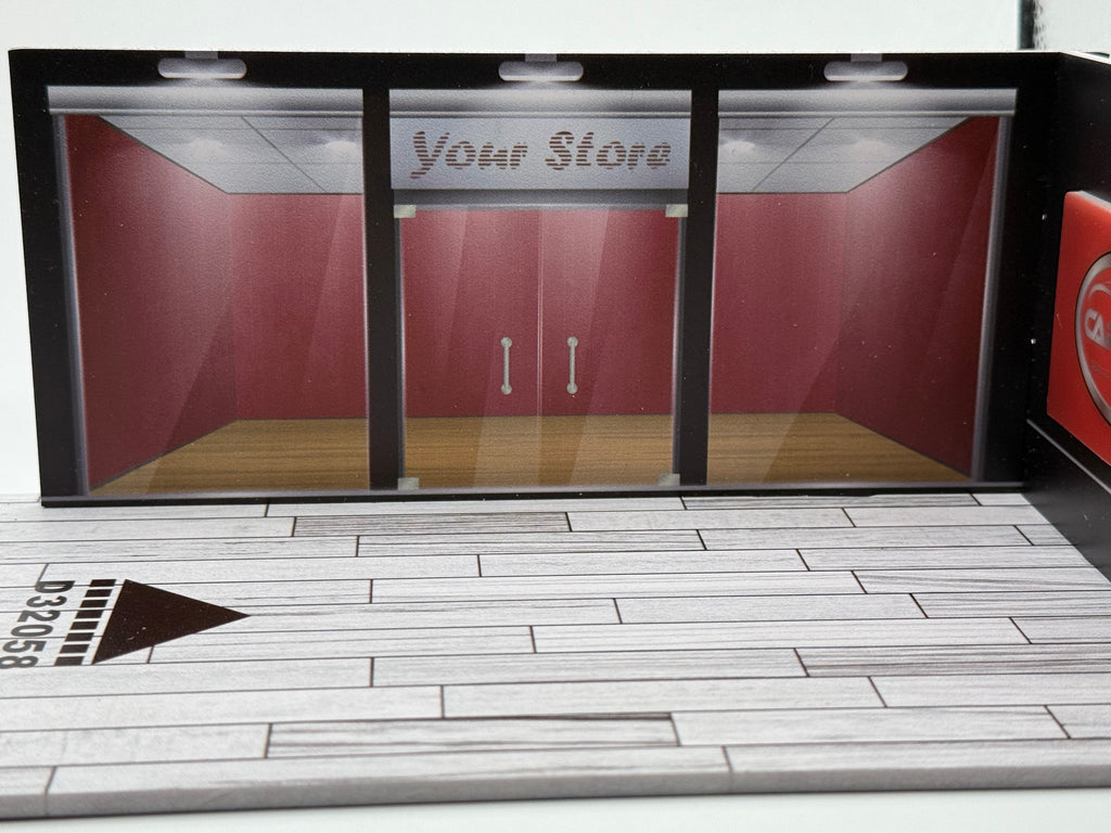 Side view of single car garage display for 1/24 scale cars.