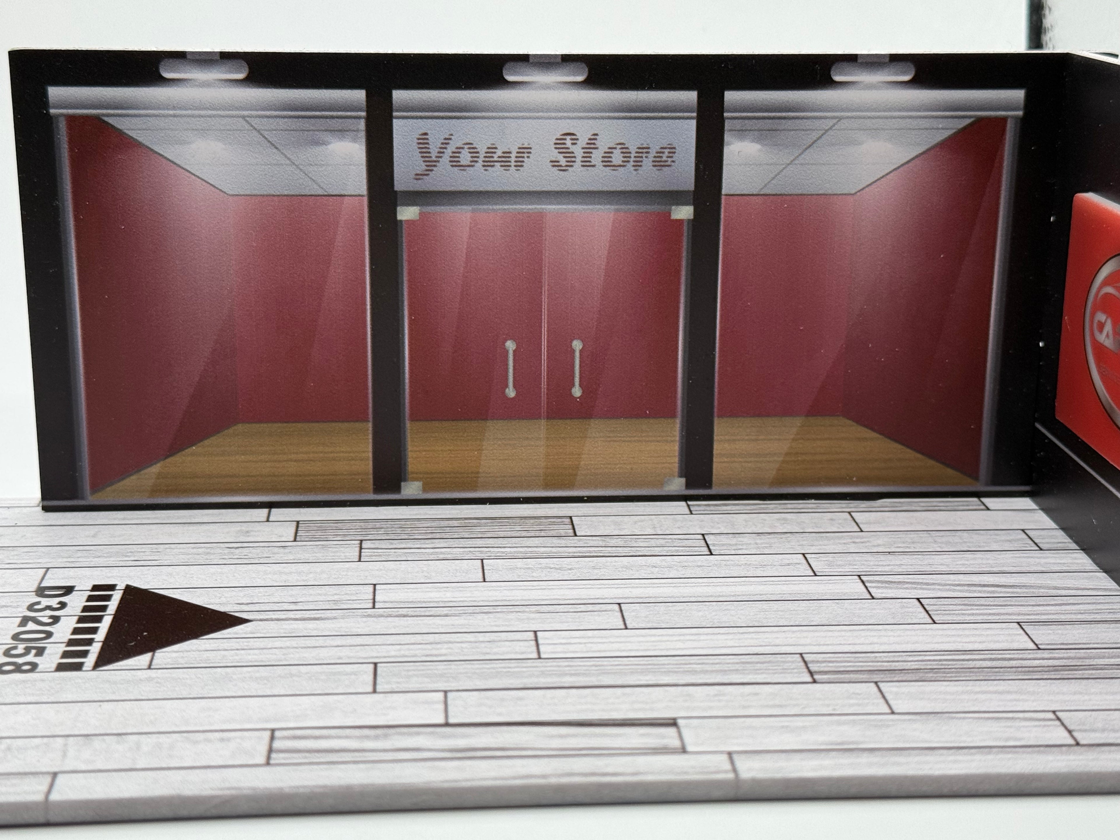 Side view of single car garage display for 1/24 scale cars.