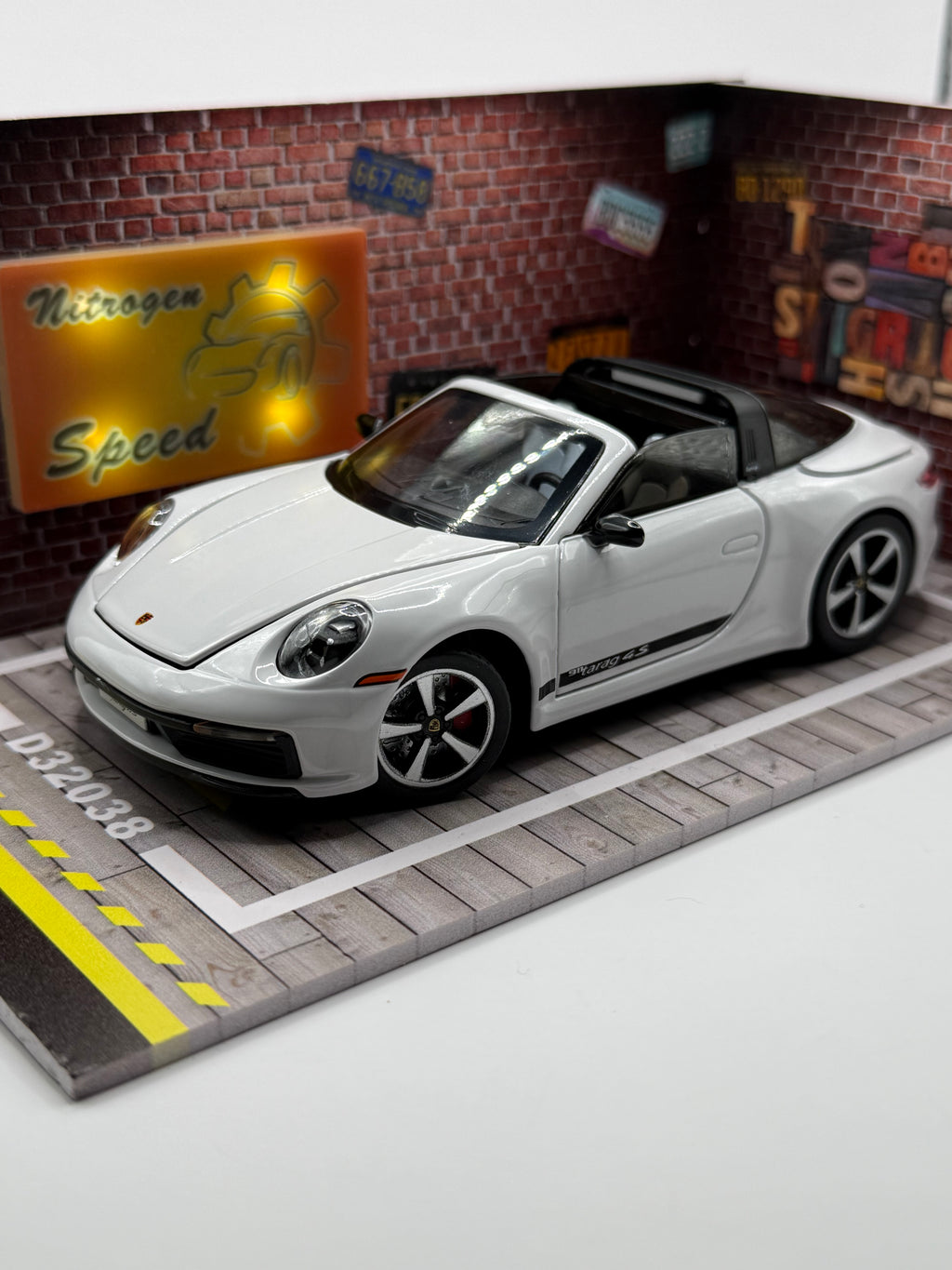 1/24 scale diecast car parking space diorama display with model car.