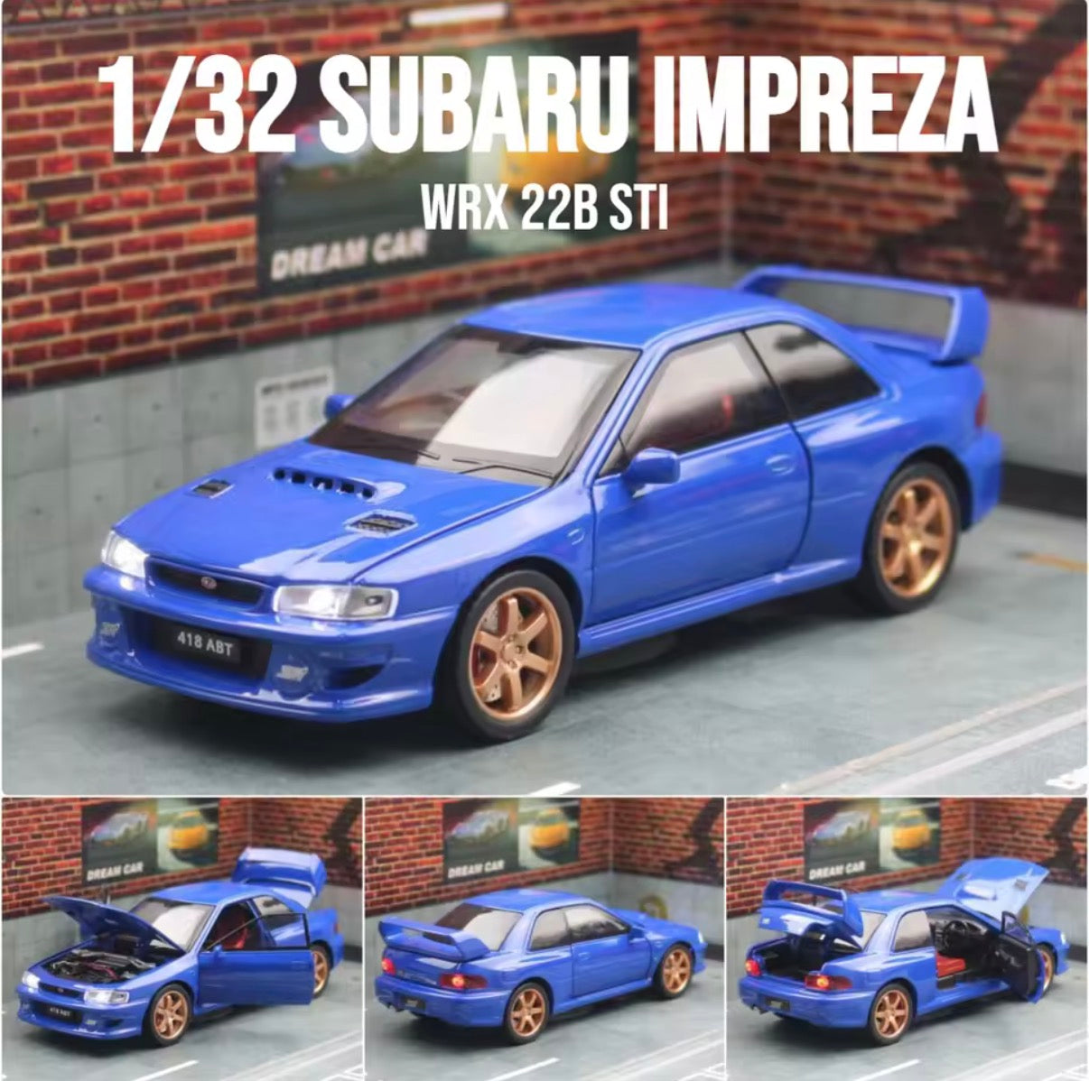 1:32 scale Subaru Impreza 22B STI diecast model in Blue