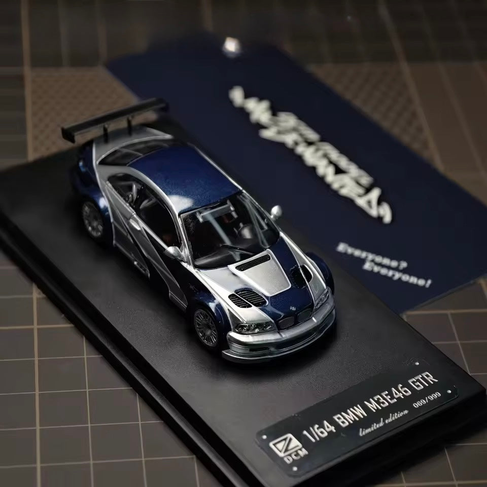 Silver and blue BMW M3 E46 diecast car high detail