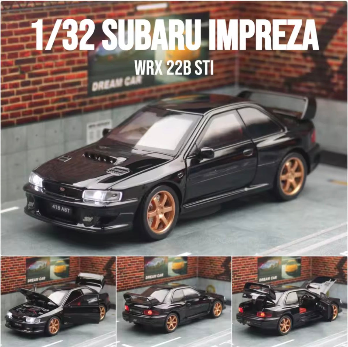 1:32 scale Subaru Impreza 22B STI diecast model in black