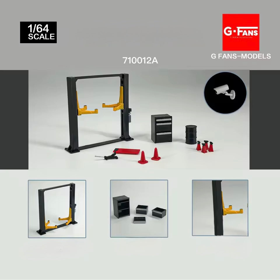 Black 2-post diecast lift for 1/64 scale dioramas