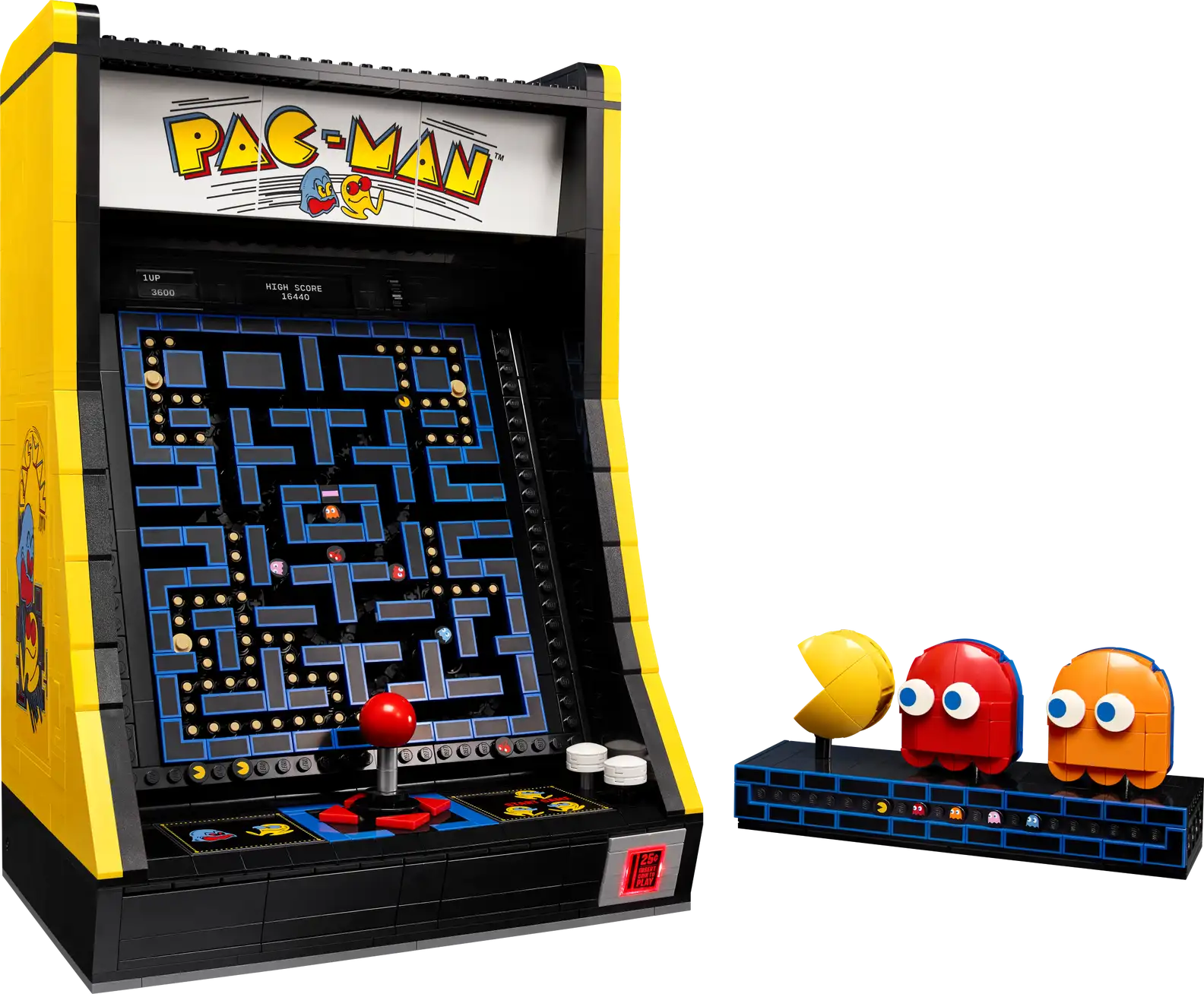 Mechanical maze chase on LEGO PAC-MAN set with crank handle