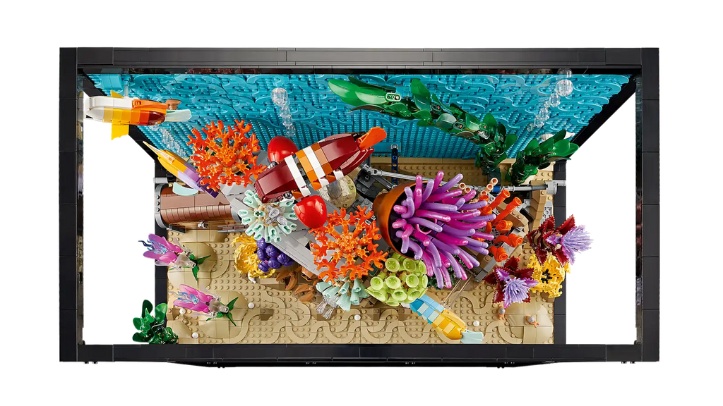 Close up of brick-built tropical fish and coral reef