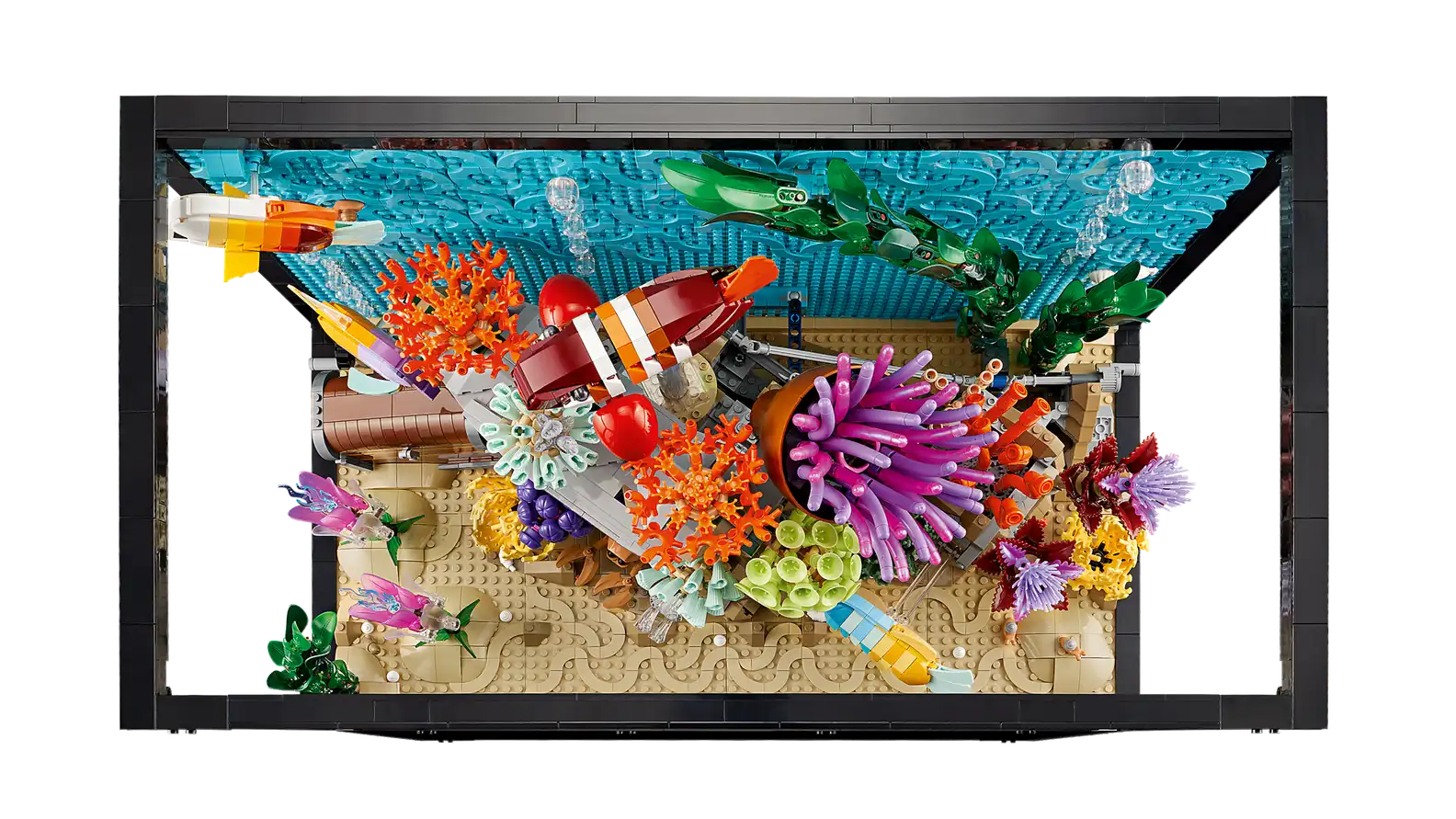 Close up of brick-built tropical fish and coral reef