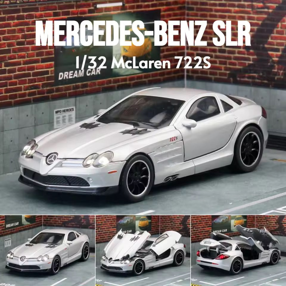 1:32 scale Mercedes-Benz SLR McLaren 722S diecast model in silver