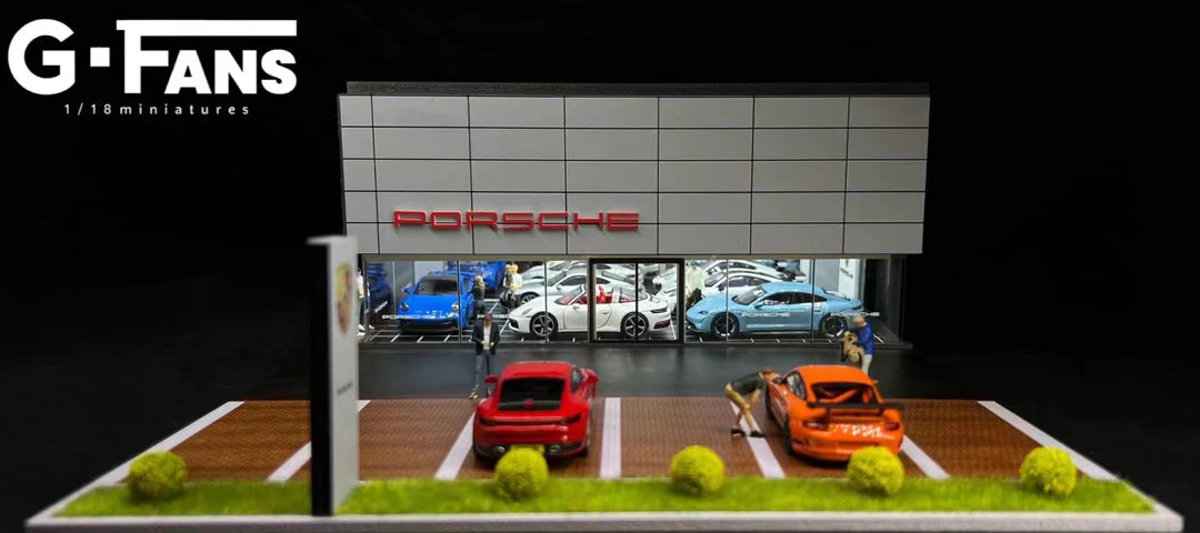 1:64 Scale Porsche Dealership Diorama & Garage Showroom (G-FANS 710031) LED Display