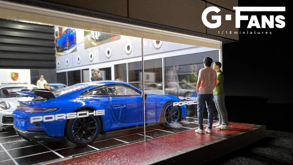 1:64 Scale Porsche Dealership Diorama & Garage Showroom (G-FANS 710031) LED Display