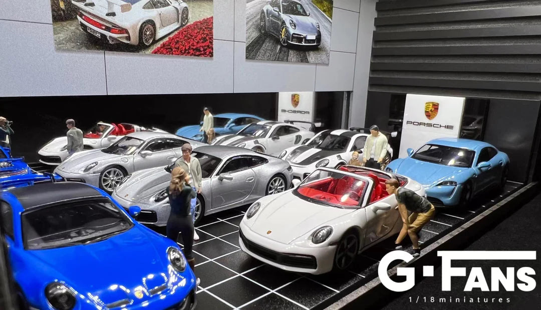 1:64 Scale Porsche Dealership Diorama & Garage Showroom (G-FANS 710031) LED Display