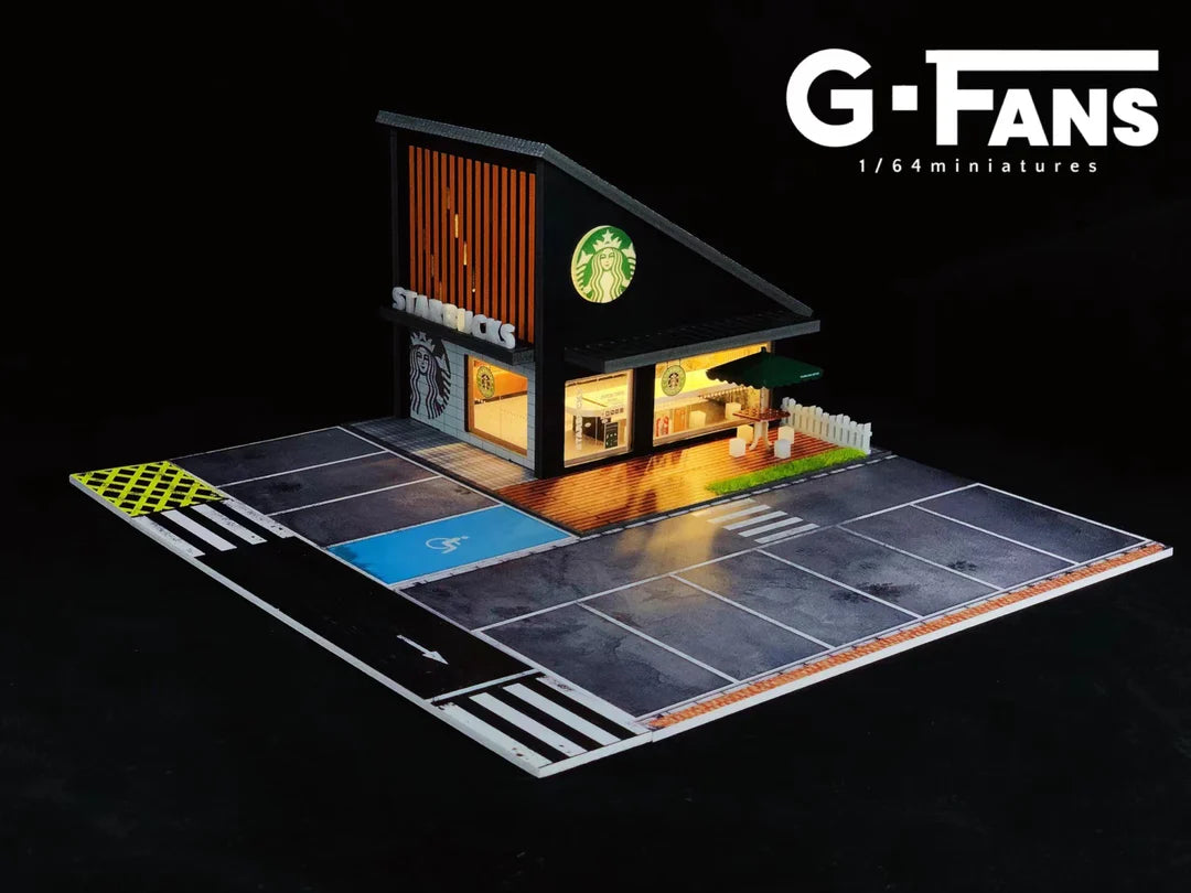 G-FANS 1:64 Starbucks diorama building with LED lights on