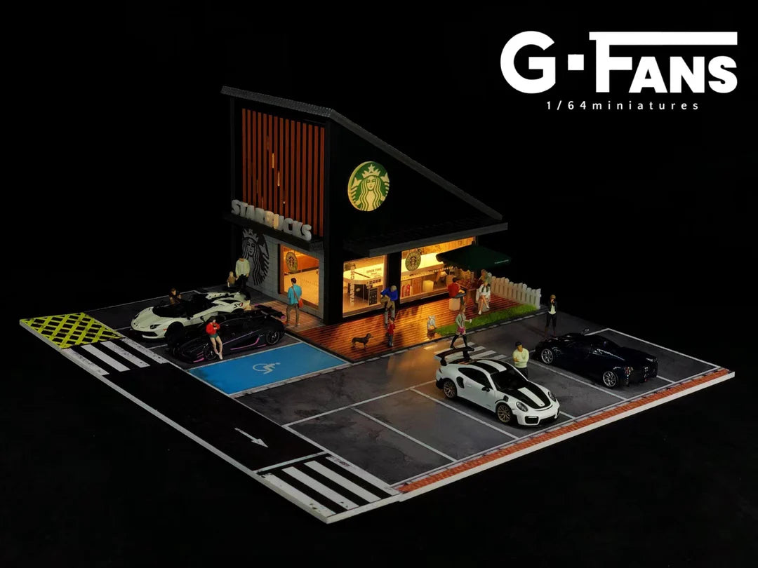 G-FANS 1:64 Starbucks diorama building with LED lights on