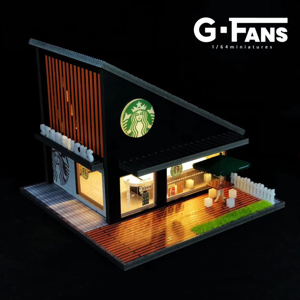 Close up of Starbucks coffee shop interior with tables and chairs