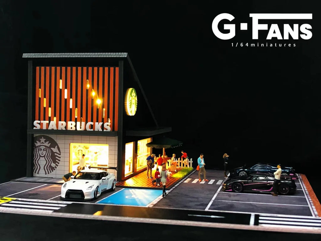 1:64 Starbucks Coffee Shop Diorama with Parking Lot (G-FANS 710025) LED Display