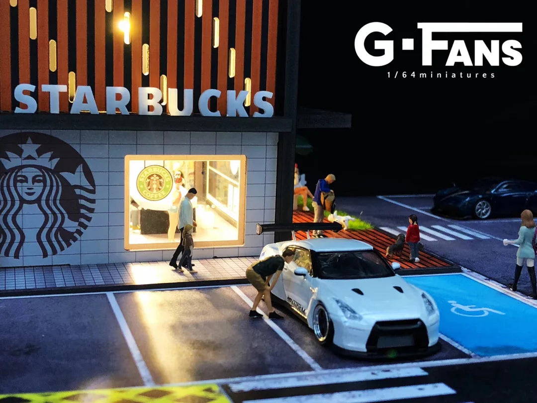 1:64 Starbucks Coffee Shop Diorama with Parking Lot (G-FANS 710025) LED Display