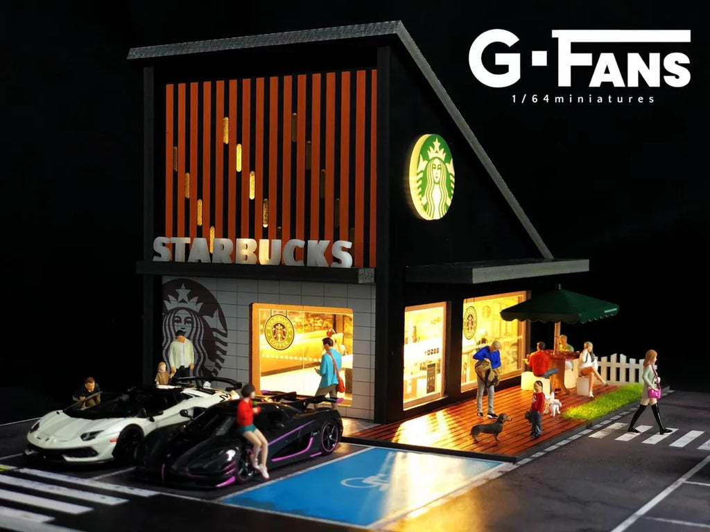 1:64 Starbucks Coffee Shop Diorama with Parking Lot (G-FANS 710025) LED Display