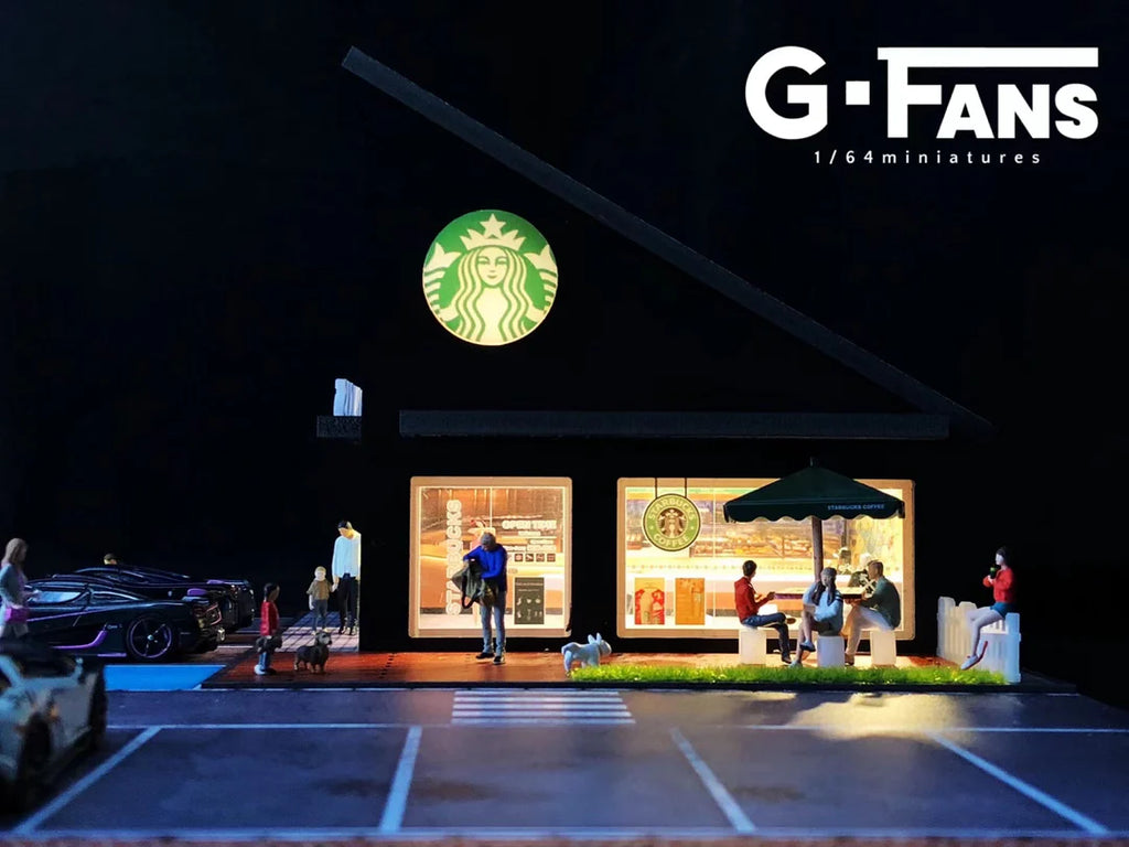 1:64 Starbucks Coffee Shop Diorama with Parking Lot (G-FANS 710025) LED Display