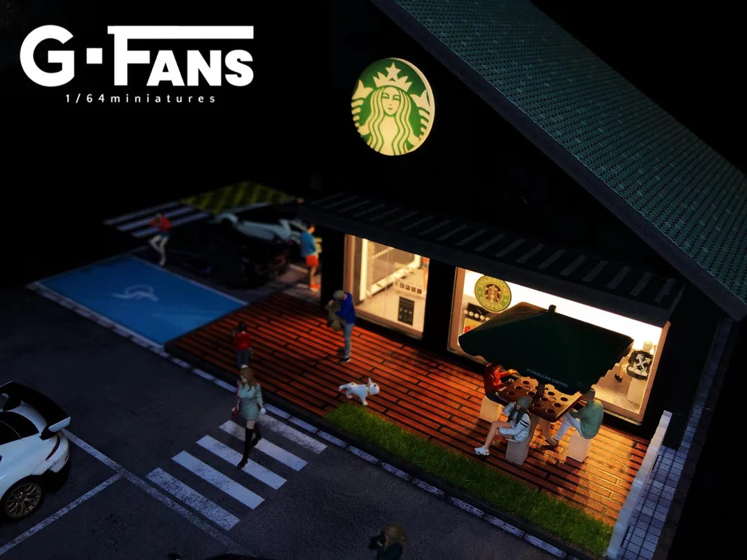 1:64 Starbucks Coffee Shop Diorama with Parking Lot (G-FANS 710025) LED Display