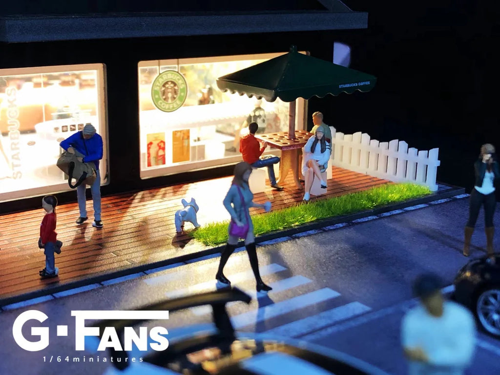 1:64 Starbucks Coffee Shop Diorama with Parking Lot (G-FANS 710025) LED Display