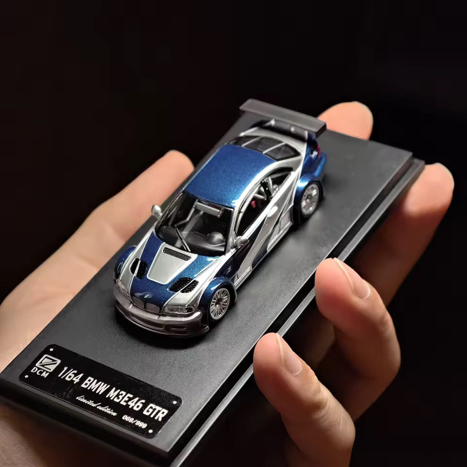 Silver and blue BMW M3 E46 diecast car high detail