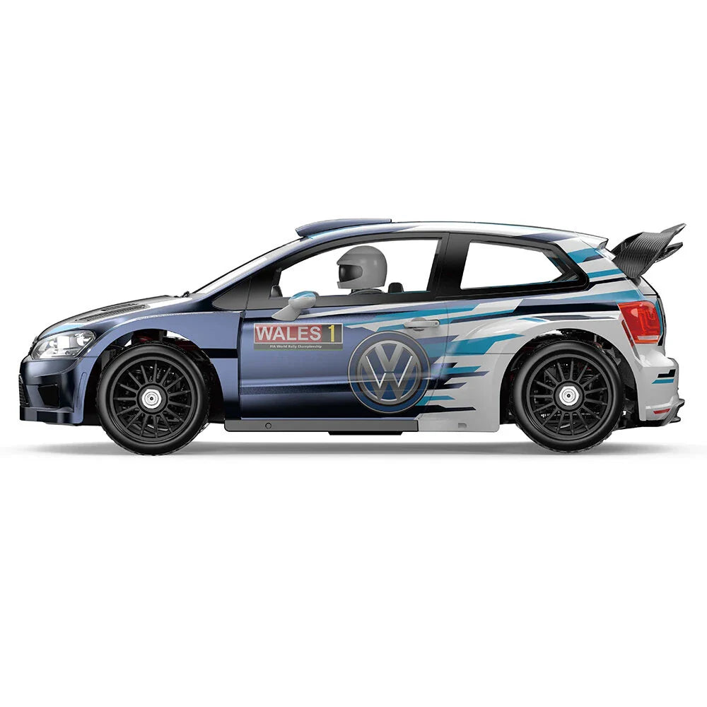 Left side profile of MJX 7304 drift car showing authentic VW livery