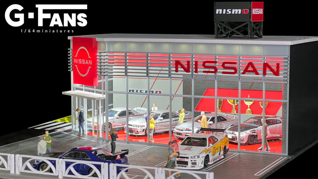 G-FANS 1:64 Nissan Nismo Dealership Diorama LED Display Garage (Model 710036)