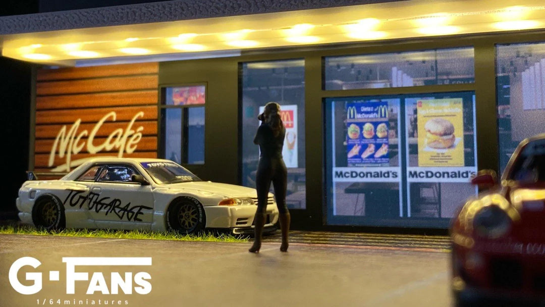 Close up of fast food restaurant drive-thru and interior details.