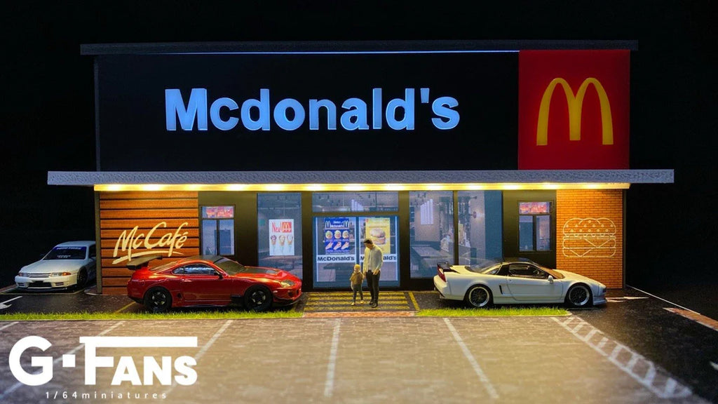 Close up of fast food restaurant drive-thru and interior details.