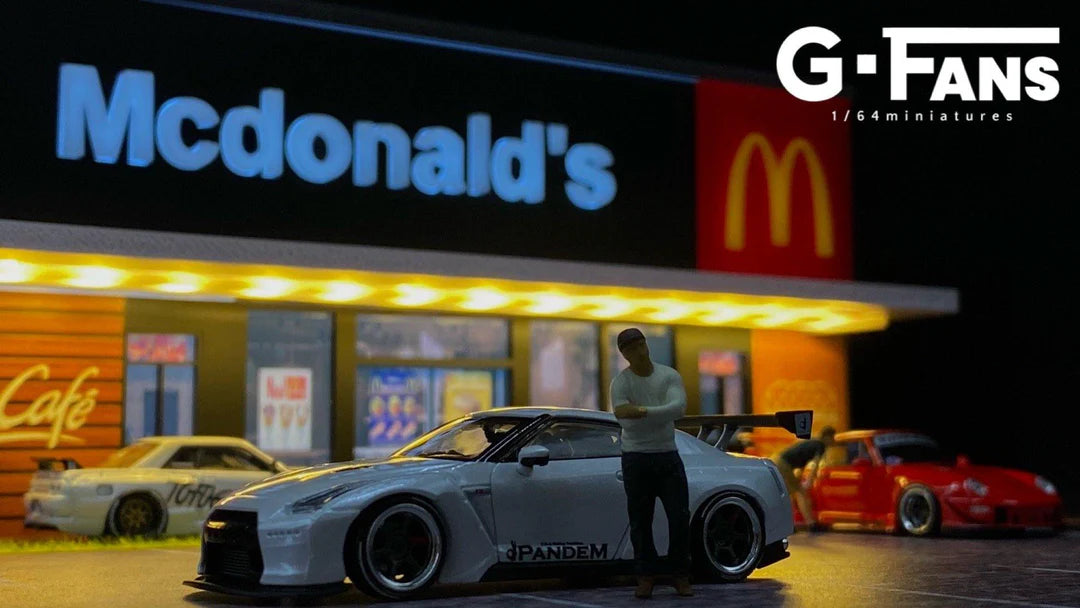 Close up of fast food restaurant drive-thru and interior details.