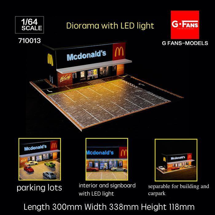 G-FANS 1:64 McDonald's Fast Food Diorama with LED Lighting & Parking Lot (Model 710013)