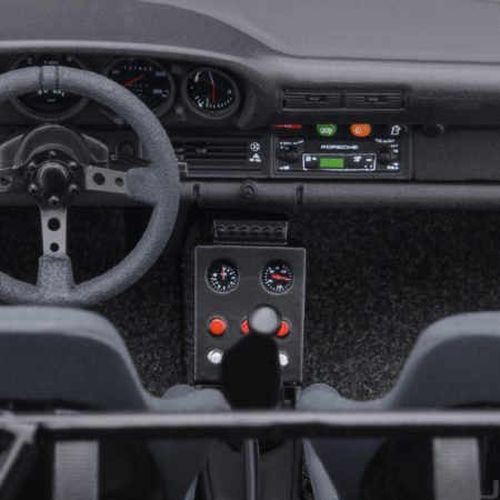 Interior view of AUTOart 1/18 scale Porsche 930 Turbo midnight black model