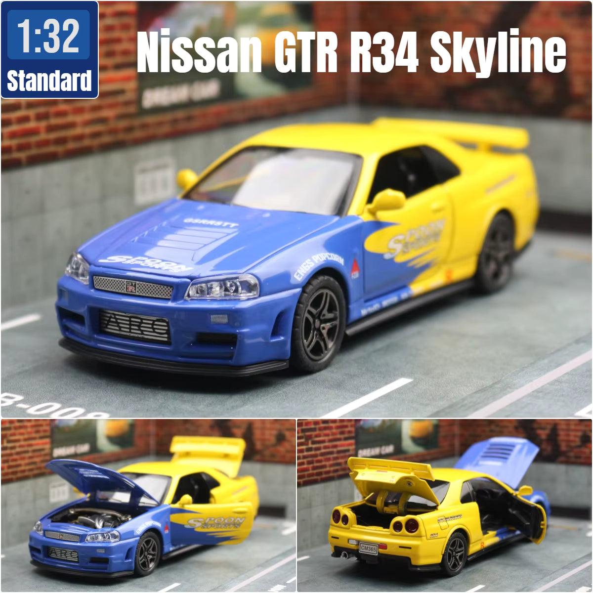 Nissan Skyline R34 model with opening doors hood and trunk