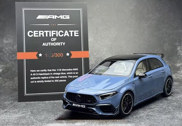 1:18 scale Kiloworks Mercedes-Benz AMG A45S diecast model car showing detailed side view of the car.